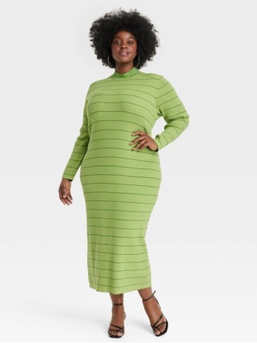 Target Women's Neon Green Striped Long-Sleeve Knit Dress - Picture 4 of 4